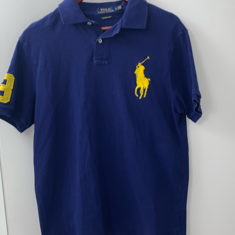 Polo by Ralph Lauren size large slim fit polo shirt blue w/large horse logo VGUC - Picture 4 of 15